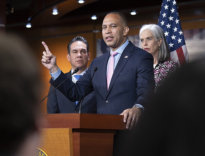 House Minority Leader Hakeem Jeffries speaks after House Democrats gave enough backing on the procedural measure. In the final vote, more Democrats than Republicans supported the deal.
(AP/J. Scott Applewhite)