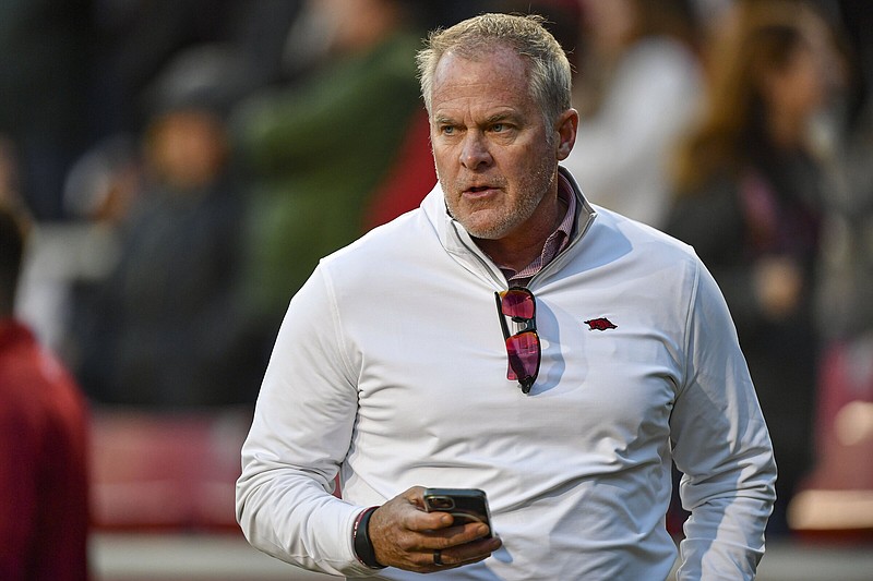 Arkansas Athletic Director Hunter Yurachek said there are positives for both an eight- and nine-game schedule in the SEC. Both models would eliminate the conference’s Eastern and Western divisions.
(NWA Democrat-Gazette/Hank Layton)