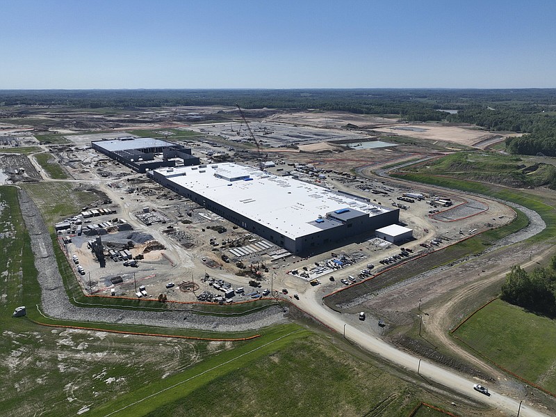 An electric and hybrid vehicle battery factory being built by Toyota is shown while under construction near Greensboro, N.C., last month.
(AP/Toyota)