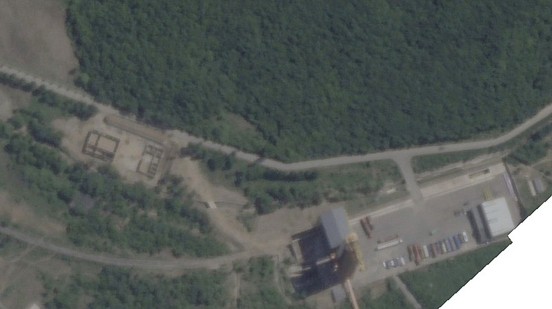 Planet Labs PBC shows activity Wednesday at a launch pad at the Sohae Satellite Launching Station near Tongchang-ri, North Korea.
(AP/Planet Labs PBC)