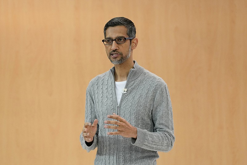 Sundar Pichai, the chief executive officer of Alphabet, Google's parent company, speaks at a Google I/O event in Mountain View, Calif., in this May 10, 2023 file photo. (AP/Jeff Chiu)