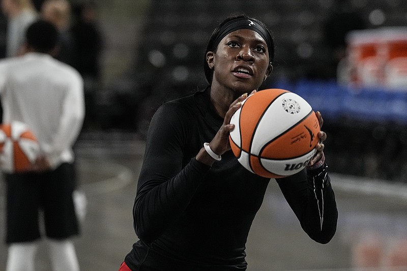 AP photo by John Bazemore / Atlanta Dream guard Rhyne Howard warms up for Tuesday night's home game against the Chicago Sky in College Park, Ga. Howard, a former Bradley Central High School and University of Kentucky standout from Cleveland, Tennessee, was the WNBA's No. 1 draft pick in 2022 as well as the league's rookie of the year.