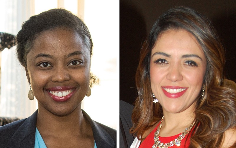 Kendra Pruitt (left), chief of staff for Little Rock Mayor Frank Scott Jr., and Esperanza Massana Crane, director of minority- and women-owned business enterprise for the Arkansas Economic Development Commission, are shown in these file photos from 2017. The two were on hand Thursday, June 1, 2023, for the announcement of a new organization to advance business opportunities for Black-owned companies in Arkansas. (Left, Arkansas Democrat-Gazette/Cary Jenkins; right, Arkansas Democrat-Gazette/Helaine R. Williams)