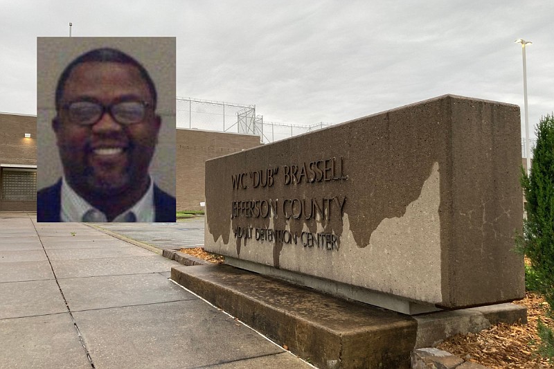 The mug shot of Maurice Taggart is shown along with a 2021 file photo of the Jefferson County jail. (Inset, courtesy photo; main, Pine Bluff Commercial/Byron Tate)