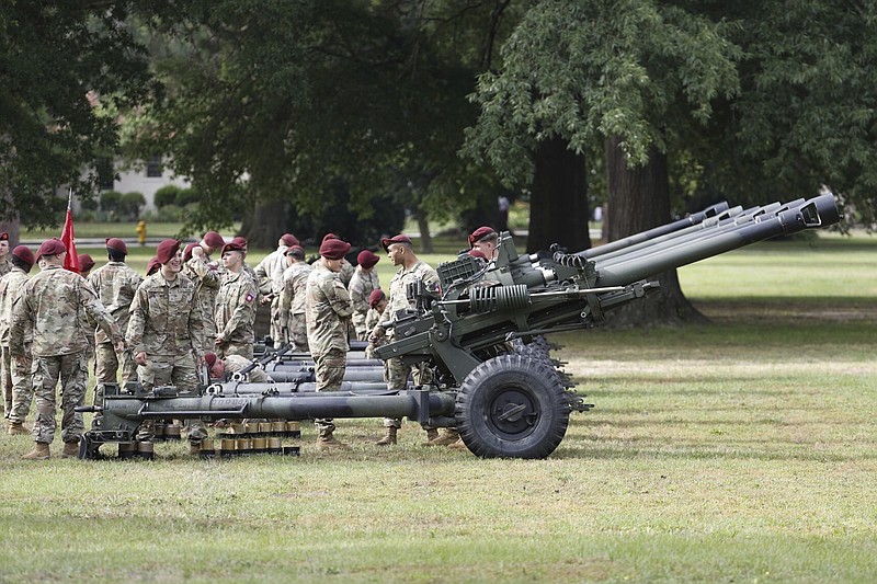 Preparations are underway for a ceremony to rename Fort Bragg on Friday, June 2, 2023 in Fort Bragg, N.C.  The U.S. Army changed Fort Bragg to Fort Liberty as part of a broader initiative to remove Confederate names from bases.  (AP Photo/Karl B DeBlaker)