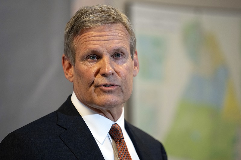 FILE - Tennessee Gov. Bill Lee responds to questions during a news conference Tuesday, April 11, 2023, in Nashville, Tenn. (AP Photo/George Walker IV, File)