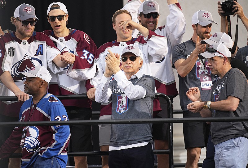 In this June 30. 2022, file photo Avalanche owner Stan Kroenke applauds during a rally for the Stanley Cup champions after a parade through the streets of downtown Denver. (Associated Press)
