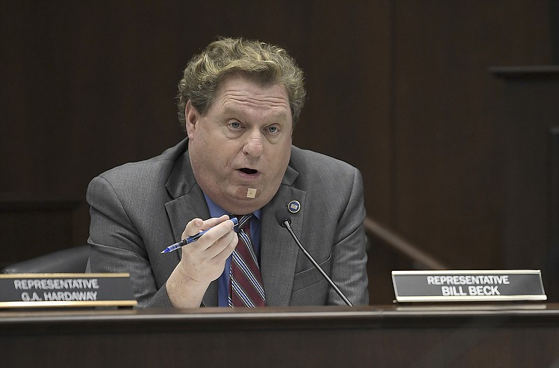 Tenn. State Rep. Bill Beck speaks before the House Civil Justice Subcommittee, Feb. 28 2018 at the Cordell Hull Building in Nashville, Tenn. Democratic state Rep. Beck has died after suffering a heart attack. He was 61. House Minority Leader Karen Camper on Sunday, June 4, 2023 confirmed the death of the Nashville lawmaker.  (George Walker IV/The Tennessean via AP, file)
