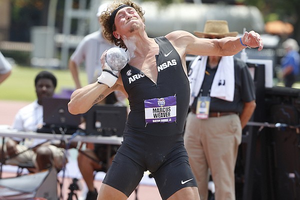 Arkansas' Marcus Weaver competes at the 2023 SEC Outdoor Championships in Baton Rouge, La.