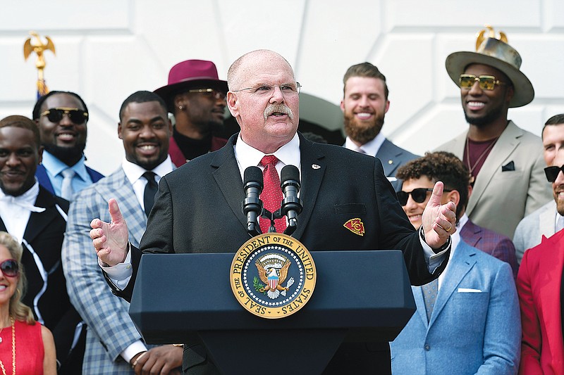 Chiefs coach Andy Reid speaks Monday during the team’s visit to the White House in Washington. (Associated Press)