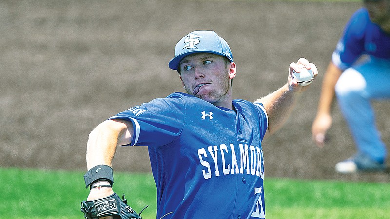 Indiana State pitcher Zach Davidson (Helias High School) delivers a pitch during Friday’s 6-5 win against Wright State in an NCAA Tournament game in Terre Haute, Ind. (Associated Press)