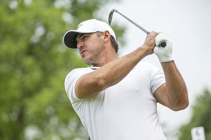 Captain Brooks Koepka, of Smash GC, hits from the third tee during the final round of LIV Golf Tulsa at Cedar Ridge Country Club, Sunday, May 14, 2023, in Broken Arrow, Okla. (Amy Kontras/LIV Golf via AP)
