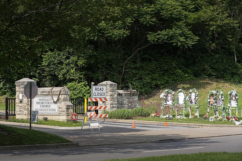 An entrance to The Covenant School is seen Wednesday, May 24, 2023, in Nashville, Tenn. The school is the site where a deadly shooting in March took the lives of three 9-year-olds and three adults. (AP Photo/George Walker IV)