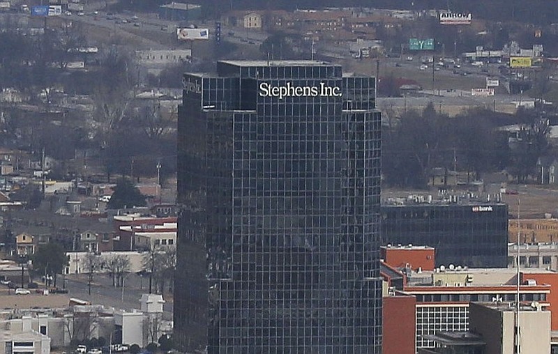 The headquarters of Stephens Inc., 111 Center St., Little Rock, are shown in this aerial photo taken Feb. 9, 2018. (Arkansas Democrat-Gazette file photo)