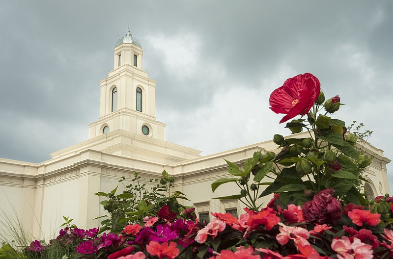 Flowers are shown, Monday, June 12, 2023 at the new Church of Jesus Christ of Latter-day Saints temple in Bentonville. The church is opening its first temple in Arkansas. (NWA Democrat-Gazette/Charlie Kaijo).