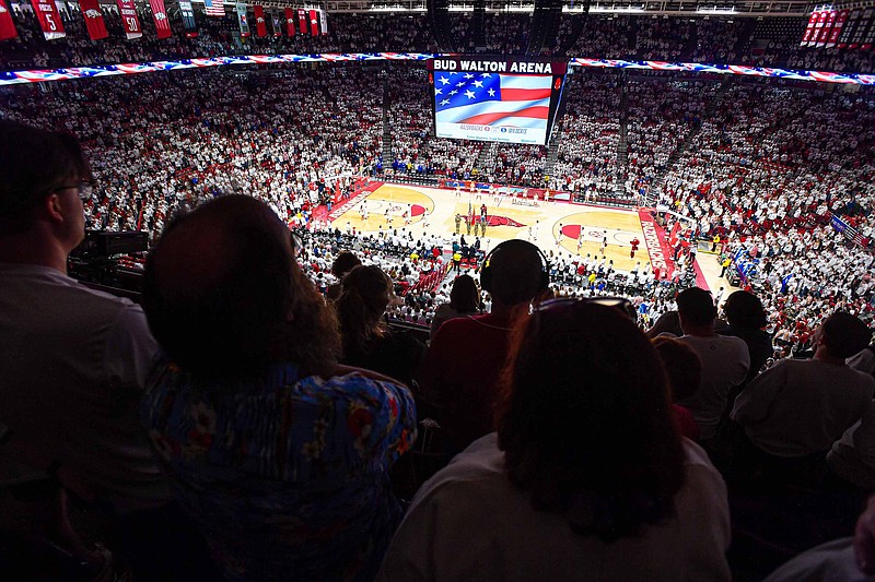 Fans pack Bud Walton Arena in Fayetteville in a match between the Arkansas and Kentucky men’s basketball teams in this , Saturday, March 4, 2023 file photo. (NWA Democrat-Gazette/Hank Layton)