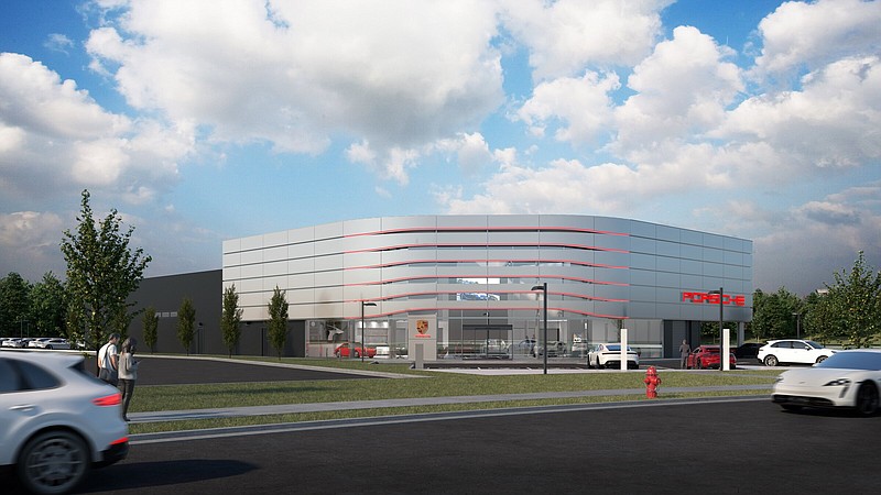 An artist rendering of the new Porsche dealership being built on Colonel Glenn Plaza.
(Courtesy of indiGO Auto Group)