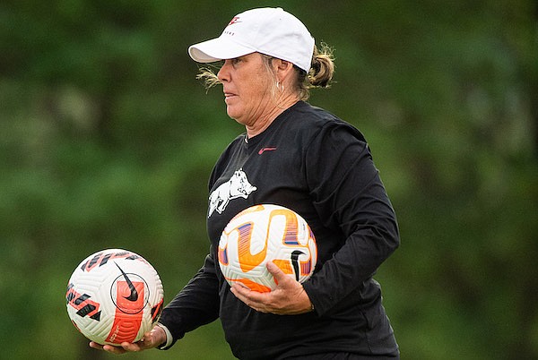 Sandy Davison, shown in this 2022 file photo, will become Arkansas' third paid soccer assistant coach. (Photo courtesy Arkansas Athletics)