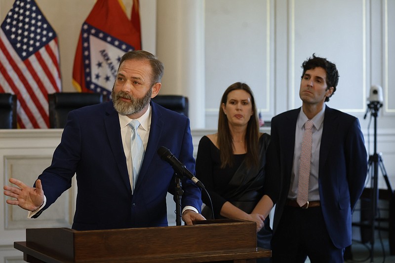 Cody Hiland speaks after being named Arkansas Supreme Court Justice on Monday, July 3, 2023.