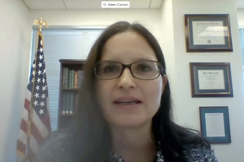 FILE - In this image from video provided by the U.S. Senate, Aileen M. Cannon speaks remotely during a Senate Judiciary Committee oversight nomination hearing to be U.S. District Court for the Southern District of Florida on July 29, 2020, in Washington. Cannon, a federal judge in Florida, has set a trial date for former President Donald Trump to May 20, 2024 in a case charging him with illegally retaining hundreds of classified documents. (U.S. Senate via AP)