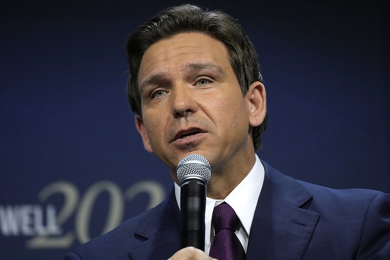 FILE - Republican presidential candidate Florida Gov. Ron DeSantis speaks during the Family Leadership Summit, July 14, 2023, in Des Moines, Iowa. (AP/Charlie Neibergall, File)