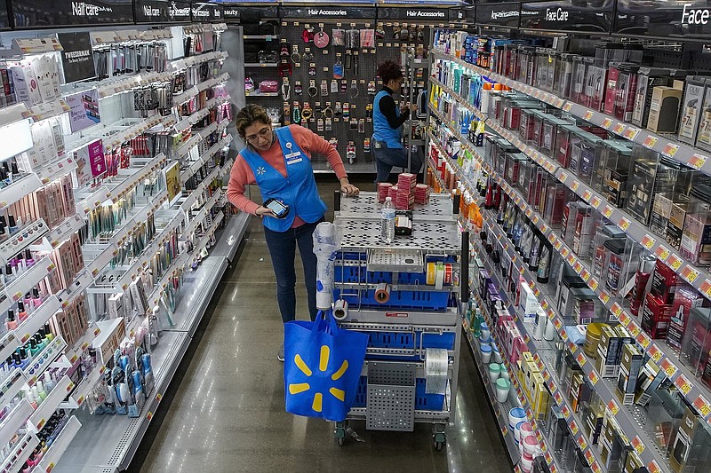 An employee organizes beauty products at a Walmart Supercenter in North Bergen, N.J., earlier this year.
(AP)