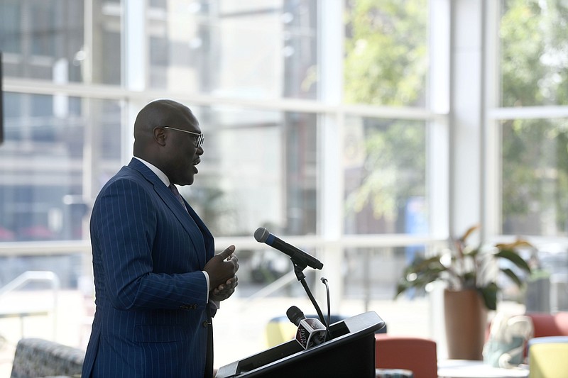 Little Rock Mayor Frank Scott Jr. addresses a crowd during a news conference at the Statehouse Convention Center in Little Rock in this June 13, 2023 file photo. (Arkansas Democrat-Gazette/Stephen Swofford)