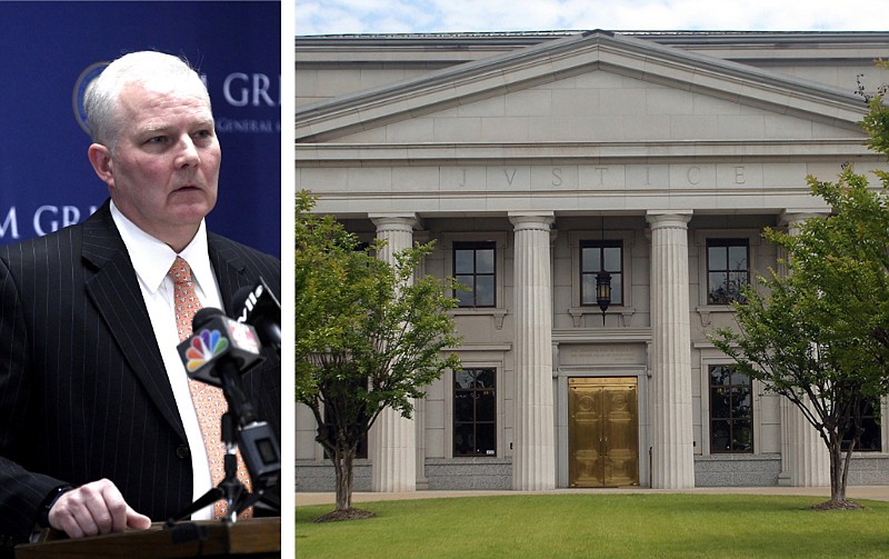 Arkansas Attorney General Tim Griffin (left) and the Arkansas Supreme Court building are shown in Little Rock in these undated file photos. (Left, Arkansas Democrat-Gazette/Stephen Swofford; right, Arkansas Democrat-Gazette file photo)