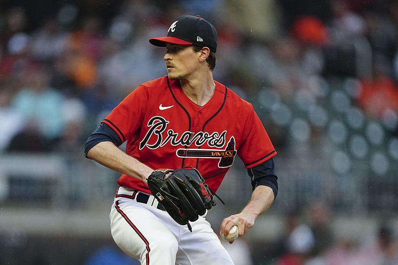 FILE - Atlanta Braves starting pitcher Max Fried (54) works against the Baltimore Orioles in the first inning of a baseball game Friday, May 5, 2023, in Atlanta. (AP Photo/John Bazemore)
