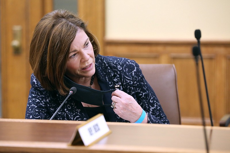 Arkansas state Rep. Charlene Fite, R-Van Buren, asks a question during a House Education Committee meeting at the state Capitol in Little Rock in this Feb. 9, 2021 file photo. (Arkansas Democrat-Gazette/Thomas Metthe)