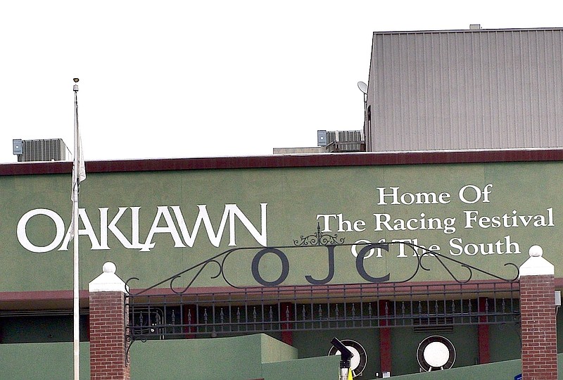 A sign in the 2700 block of Central Avenue in Hot Springs welcomes visitors to Oaklawn Racing Casino Resort in this April 2023 file photo. (Hot Springs Sentinel-Record/Donald Cross)