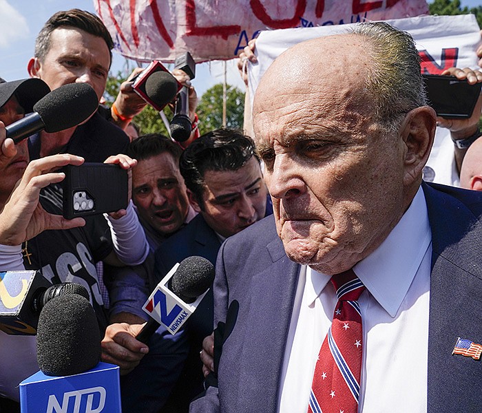 Rudy Giuliani speaks outside the Fulton County jail on Wednesday, in Atlanta.
(AP/Brynn Anderson)