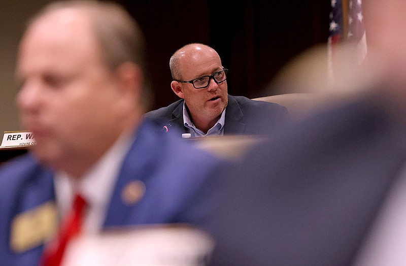 Rep. Jeff Wardlaw, R-Hermitage, answers a question during a meeting of the Arkansas Legislative Council near the state Capitol on Friday.
(Arkansas Democrat-Gazette/Colin Murphey