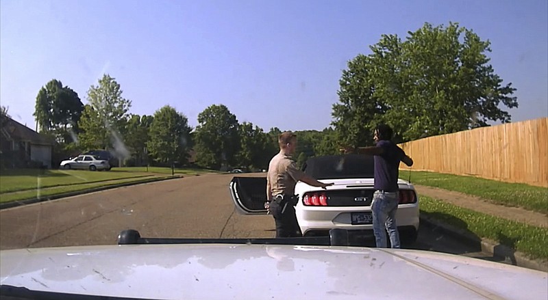 In this image made from video provided by the Shelby County, Tenn., District Attorney General’s Office, 21-year-old Jarveon Hudspeth is pulled over by a Shelby County sheriff’s deputy on June 24, 2023, in Memphis, Tenn. Hudspeth was shot and killed by a Shelby County sheriff’s deputy after the deputy approached his car and tried to stop it from leaving the scene. (Shelby County District Attorney General’s Office via AP)