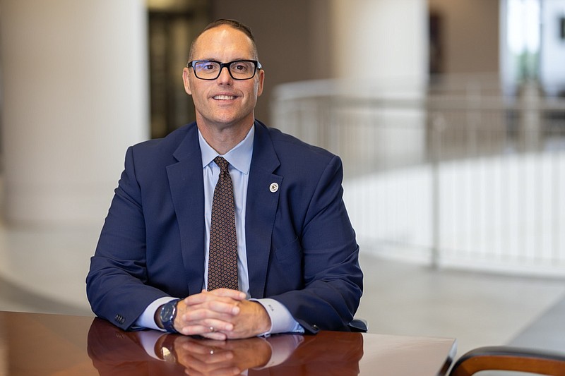 Dr. Ross Alexander, shown, has been named the newest president at Texas A&M University-Texarkana. On Thursday, Aug. 31, 2023, TAMUT held a roundtable for local media to meet, greet and ask questions of Alexander on his plans and goals for the university. (Photo courtesy of John Bunch, TAMUT)