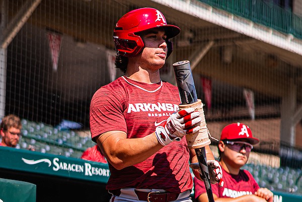 Arkansas infielder Peyton Holt is shown during a scrimmage Friday, Sept. 8, 2023, in Fayetteville.