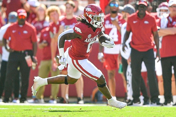 Arkansas running back AJ Green (0) carries the ball, Saturday, Sept, 9, 2023, during the second quarter of the Razorbacks’ game against Kent State at Donald W. Reynolds Razorback Stadium in Fayetteville. Visit nwaonline.com/photo for the photo gallery. Arkansas running back AJ Green (0) carries the ball, Saturday, Sept, 9, 2023, during the second quarter of the Razorbacks’ game against Kent State at Donald W. Reynolds Razorback Stadium in Fayetteville. Visit nwaonline.com/photo for the photo gallery.