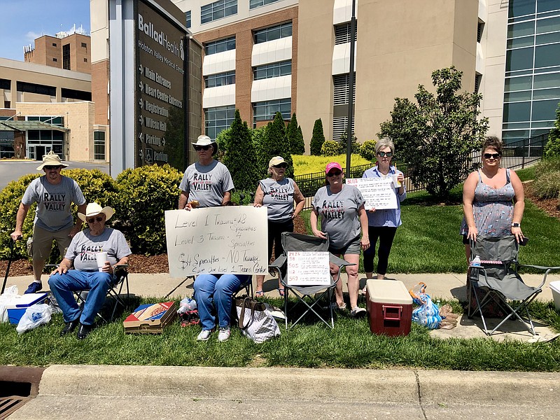 Protesters gather in opposition to the closure of the neonatal intensive care unit at Holston Valley Medical Center, a Ballad Health hospital, in 2019. (Dani Cook)