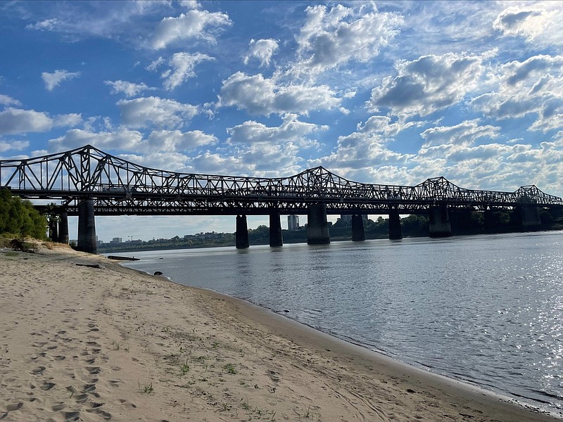 The shrinking Mississippi River has broader “beaches” as drought continues to plague its basin. This photo was taken near the Bridgeport exit of Interstate 55 in West Memphis. (Special to The Commercial/University of Arkansas System Division of Agriculture)