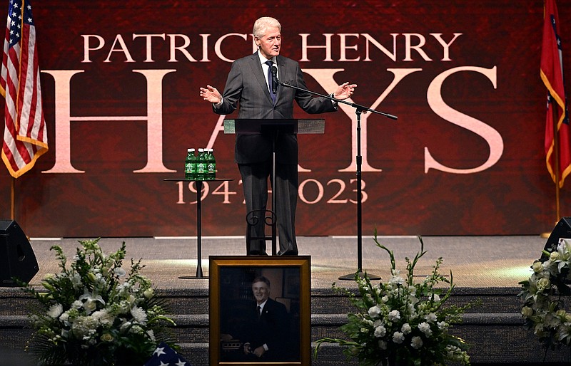 Former President Bill Clinton speaks at a memorial service Thursday for former North Little Rock Mayor Patrick Henry Hays at First Pentecostal Church in North Little Rock.
(Arkansas Democrat-Gazette/Staci Vandagriff)