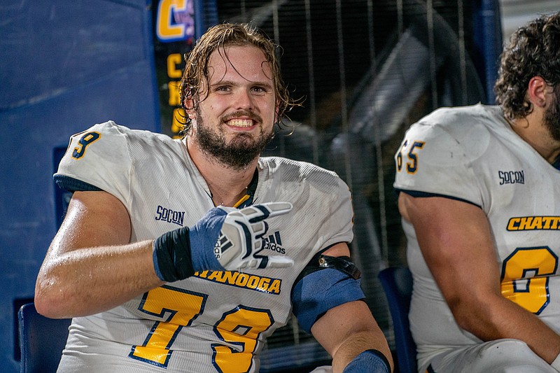UTC Athletics photo / UTC offensive lineman Dave Monnot III has solidified his spot at right tackle this season with the Mocs. Monnot joined the program in May 2022 with three years of eligibility remaining after playing sparingly at Purdue, but an offseason of dedication to the weight room has helped him contribute in a bigger role this fall.