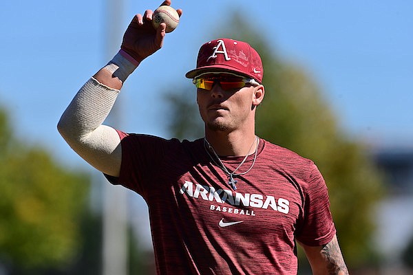 Jack Wagner, a transfer from Tarleton State, is a candidate to start at multiple positions in his first season with the Razorbacks. (Photo by Walt Beazley/Arkansas Athletics)
