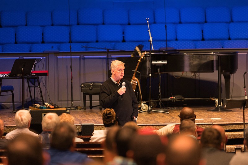 Jim Cymbala, pastor of Brooklyn Tabernacle in New York, preached at the annual meeting of the Arkansas Baptist State Convention on Tuesday, warning the audience against mixing the gospel and politics.
(Courtesy Arkansas Baptist State Convention/Alex Blankenship)