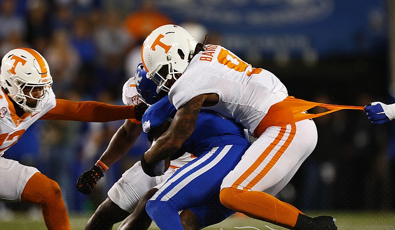 Tennessee Athletics photo / Tennessee defensive end Tyler Baron and his teammates struggled against Kentucky's aerial attack Saturday night but limited Wildcats running back Ray Davis to 42 yards on 16 carries.