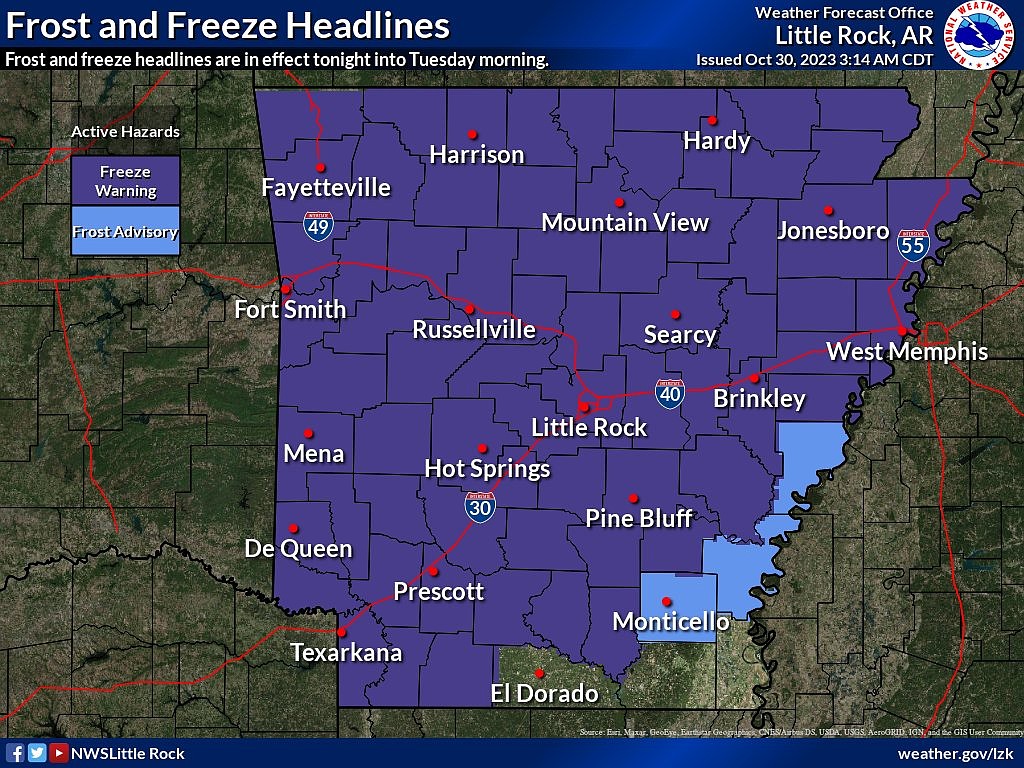 Freeze warning in effect for most of state starting Tuesday morning ...