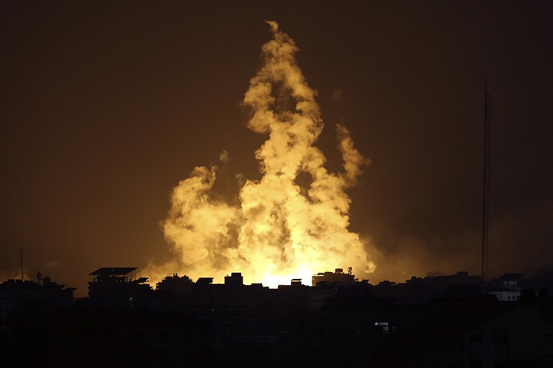 Fire and smoke rises from buildings following Israeli airstrikes on Gaza City, Sunday, Nov. 5, 2023. (AP/Abed Khaled)