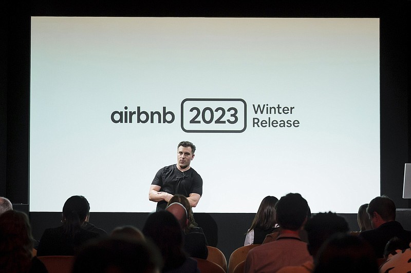 Airbnb co-founder and Chief Executive Officer Brian Chesky unveils Airbnb’s 2023 Winter Release on Tuesday in New York.
(AP/Carla Torres)