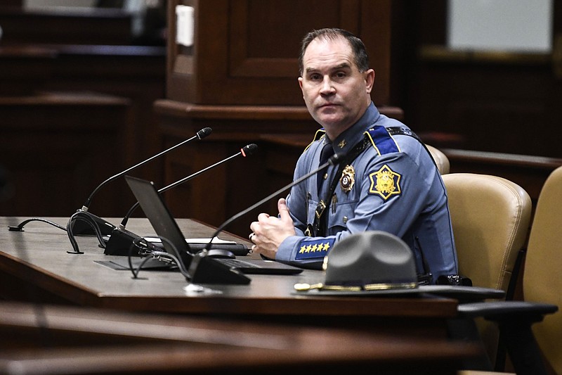Mike Hagar, secretary of the Arkansas Department of Public Safety, answers a question during a meeting of the Arkansas Legislative Council at the state Capitol on Friday, Nov. 17, 2023. (Arkansas Democrat-Gazette/Stephen Swofford)