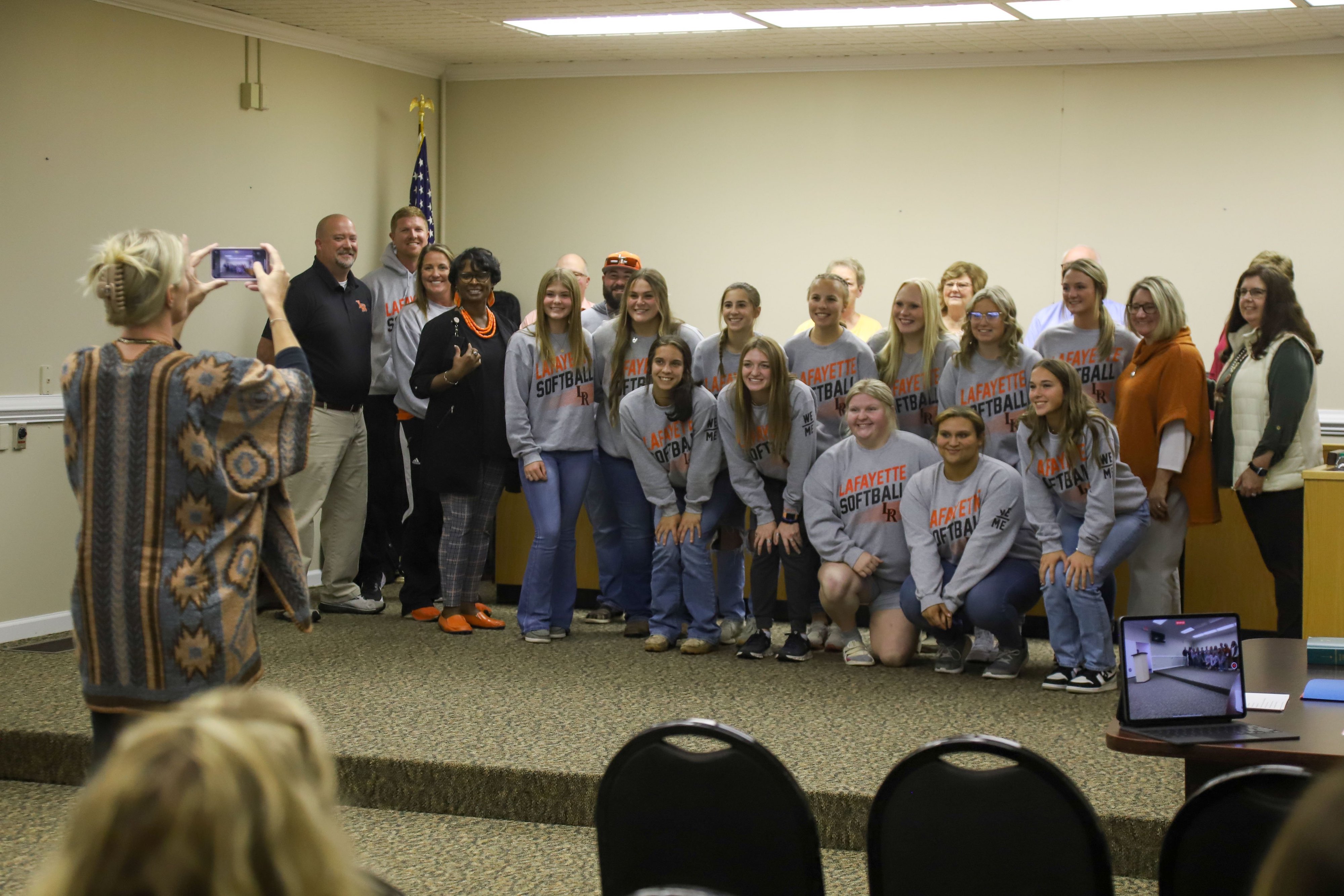 Staff photo by Olivia Ross / LaFayette’s softball team is recognized during a Walker County School Board meeting on Monday, November 13, 2023.