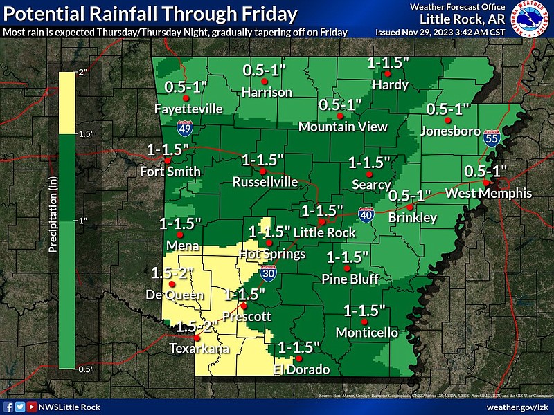 Chance of rain, strong winds forecast Thursday for much of state The